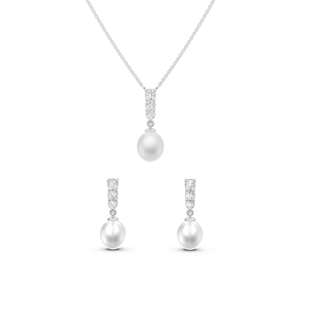 Diamond Line Pearl Drop Set