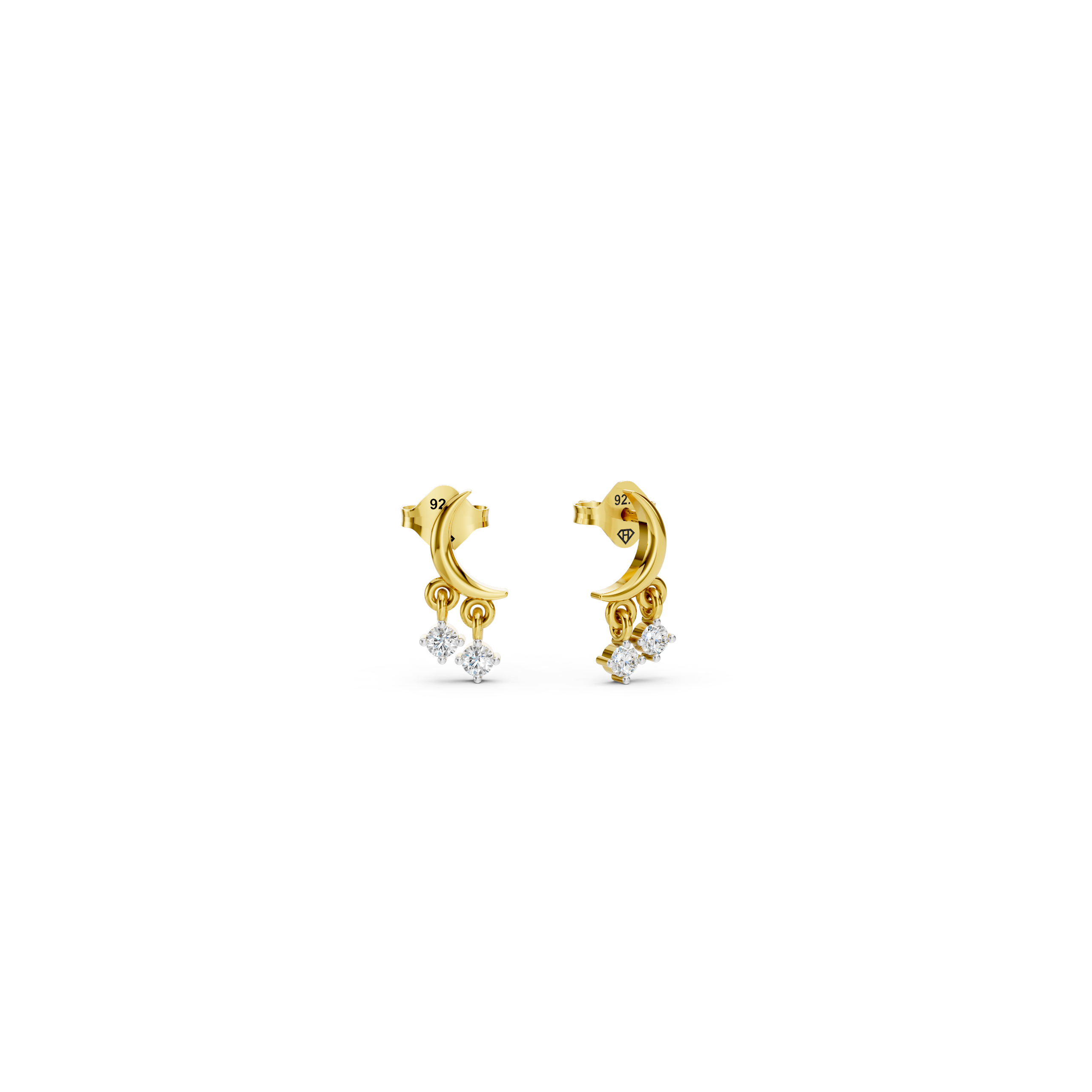 Solitaire drops Cresent Moon Earrings