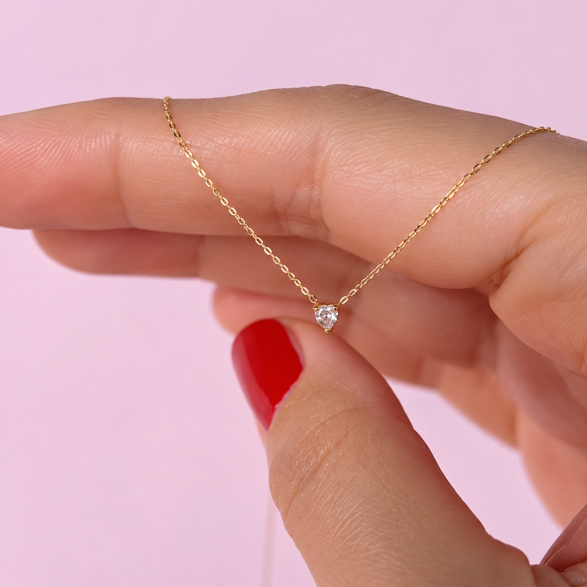Micro Solitaire Heart Necklace