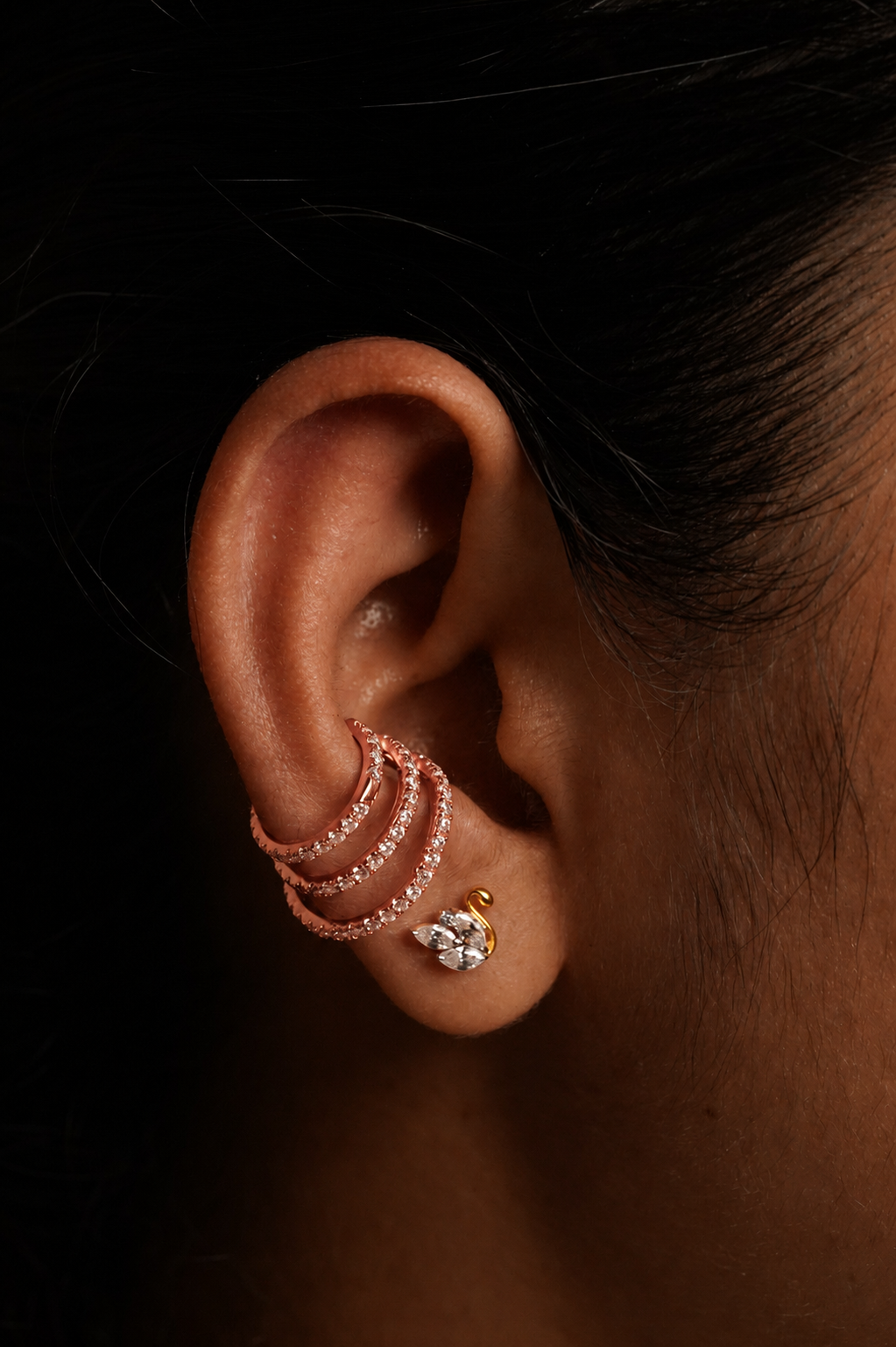 Tripple layer diamond conch Earrings