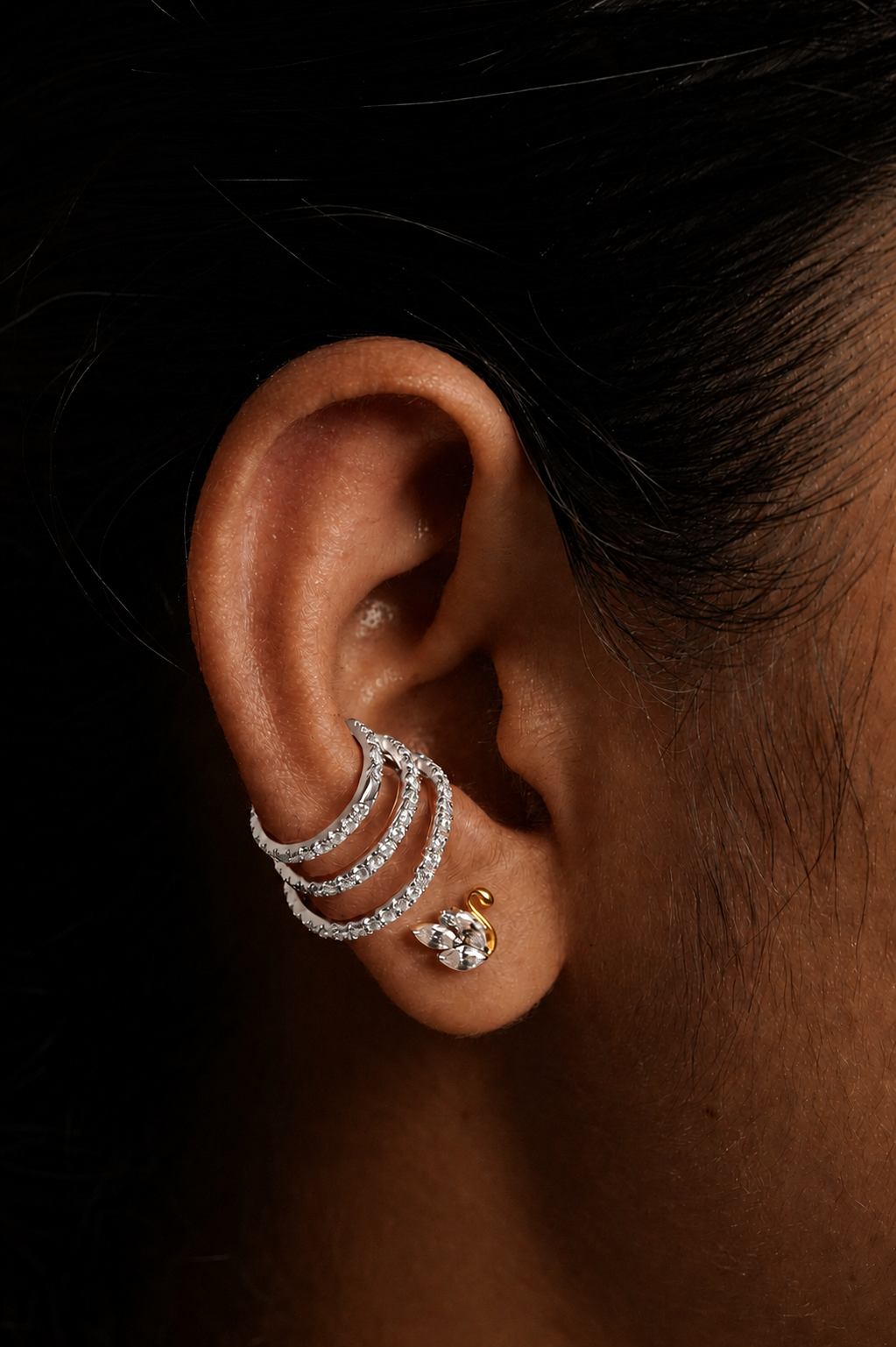 Tripple layer diamond conch Earrings